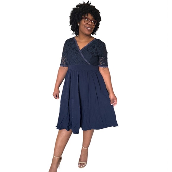 Nemidor Dress Mother of the Bride Tea Length V Neck Lace - Picture 1 of 10